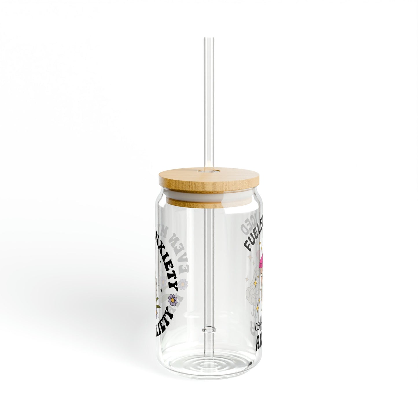 Anxiety Sipper Glass, Gift, Coffee Cup Sipper Glass 16oz, Glass Tumbler, Glass Mugs with Tritan Straw