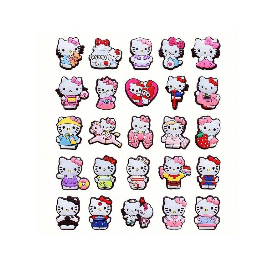 Random Hello Kitty Shoe Charms, Hello Kitty Pins for Clogs, Kawaii Croc charms, Clogs Bubble Kawaii Charms (25 Pins)