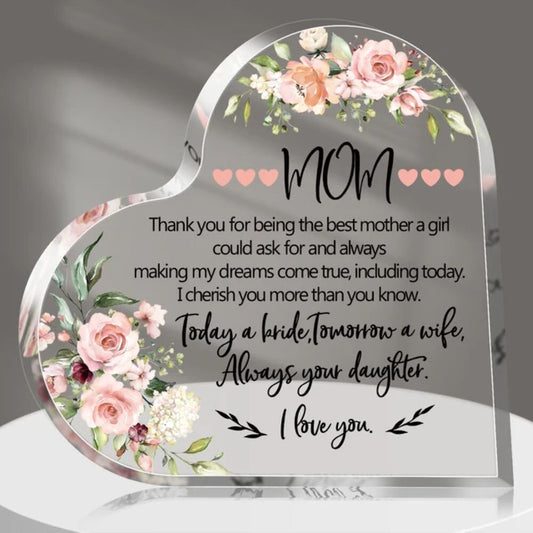 Mother's day Acrylic Plaque Gift, Gifts from Daughter Son, To My Mom Gifts, Engraved Acrylic Heart, Gift for her