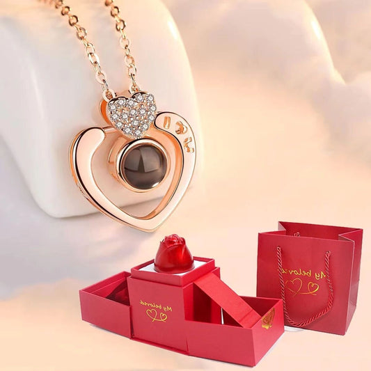 I love You Projection Necklace With Exquisite Rose Gift Box, 100 Languages I Love You Projection Necklace, Mothers Day Gift, Love Necklace