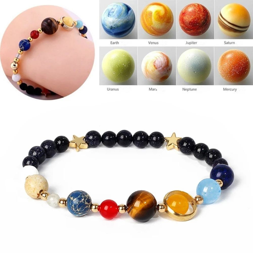 Universe Galaxy Bracelet, The Eight Planets Bracelet, Solar System Natural Stone Bead Bracelet, MiniVerse Bracelet