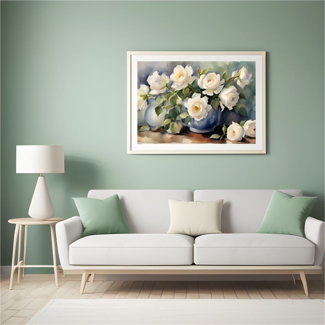 Floral Frame TV Art, Spring Frame tv art Rustic, White Roses Painting, Roses Floral TV Artwork Cottage Decor, Home Decor