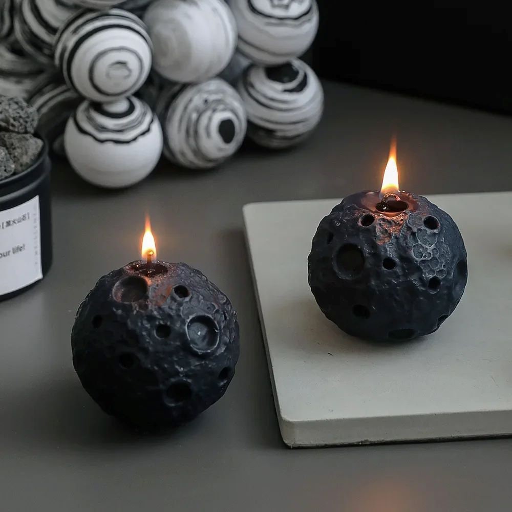 Moon Aromatherapy Candle, Moon Scented Candles, Black Geometric Moon Candle, Meteorite Handmade Candles