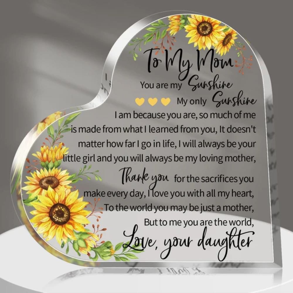 Mother's day Acrylic Plaque Gift, Gifts from Daughter Son, To My Mom Gifts, Engraved Acrylic Heart, Gift for her